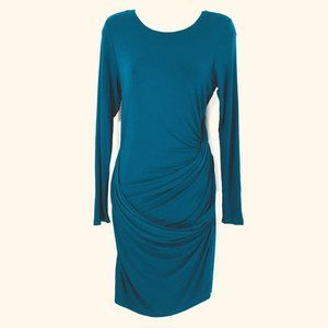 YOUNG FABULOUS & BROKE High Neck Low Back Dress Sz M Teal Blue-Green Long Sleeve